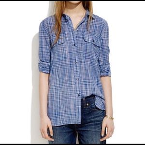 Madewell Ex-Boyfriend Indigo Weave Button Up Shirt